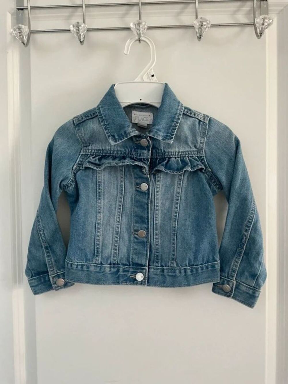 The Children's Place Girls 3T Ruffle Denim Jacket Blue Jean Snap Front